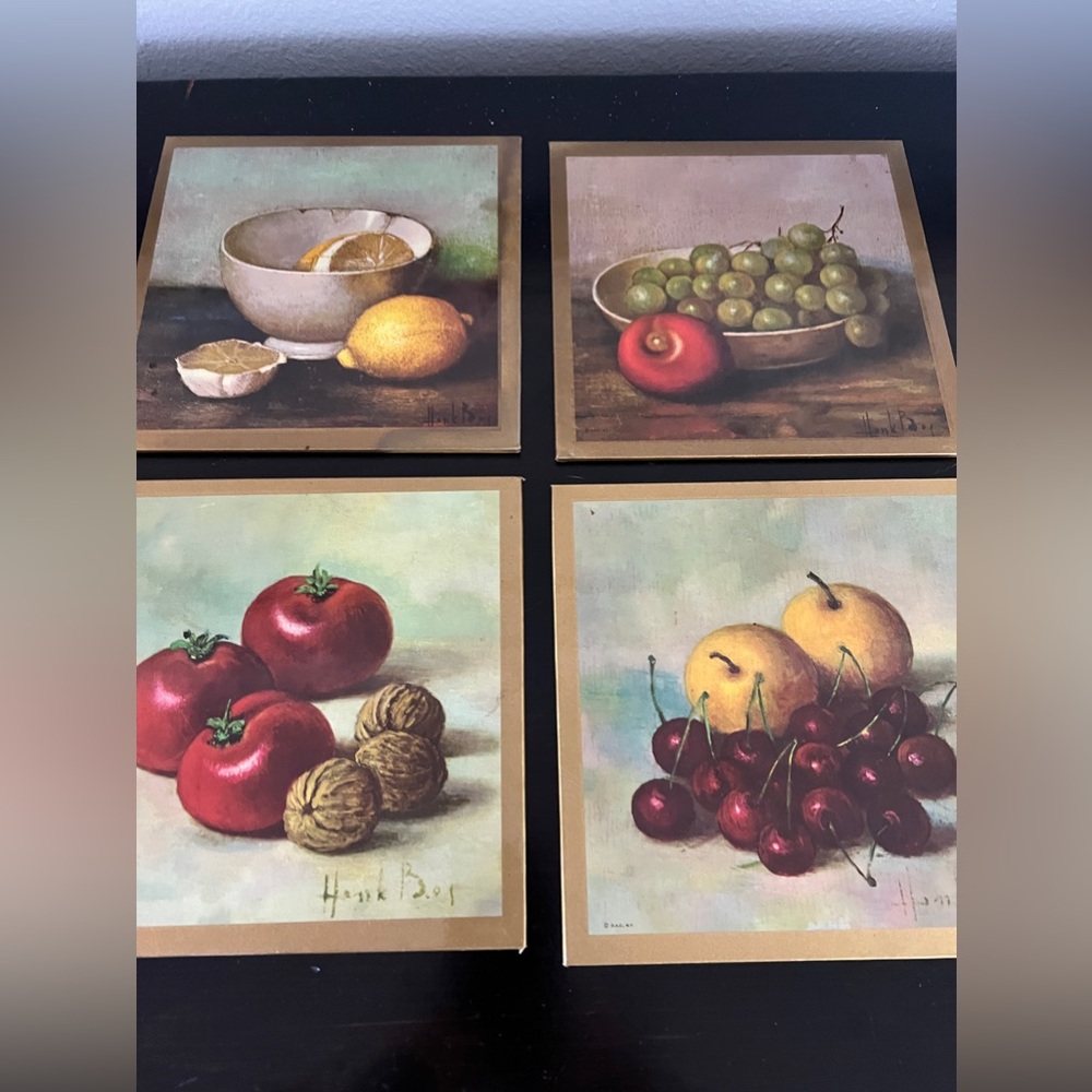 HANK BOJ FRUIT PRINTS , set of four vintage prints fruit still life.